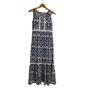 En Creme Gauzy Tiered Tank Maxi Dress Blue Casual Summer Vacation Flowy S